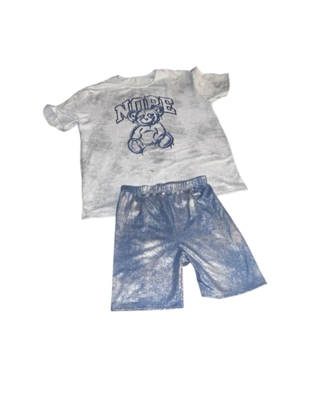 Fashion Nova Kids Mini Symone Biker Short Set. Shimmering Blue and White. 14/16